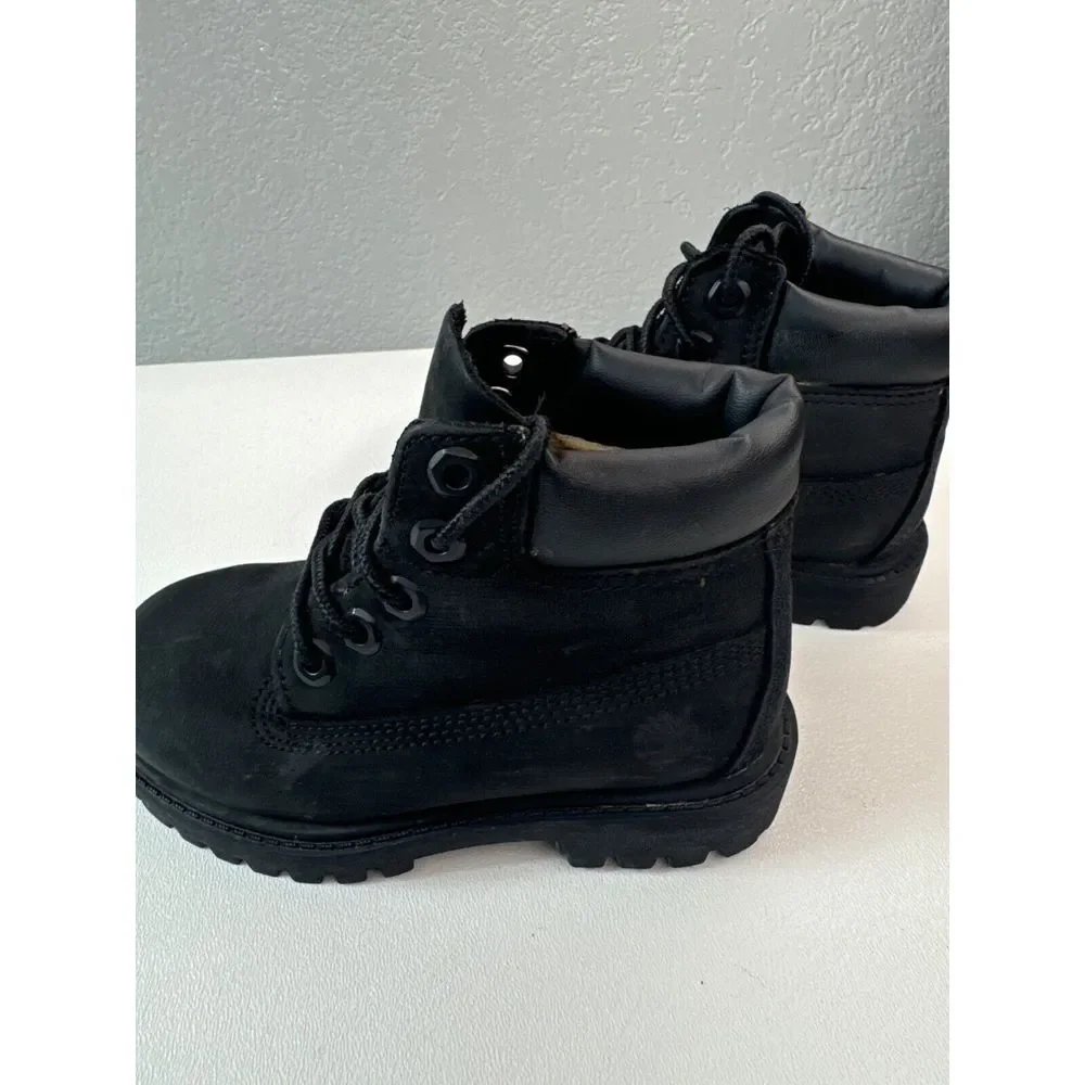 Timberland Premium Waterproof‎ Black Leather Boots Kids Size 8 Construction